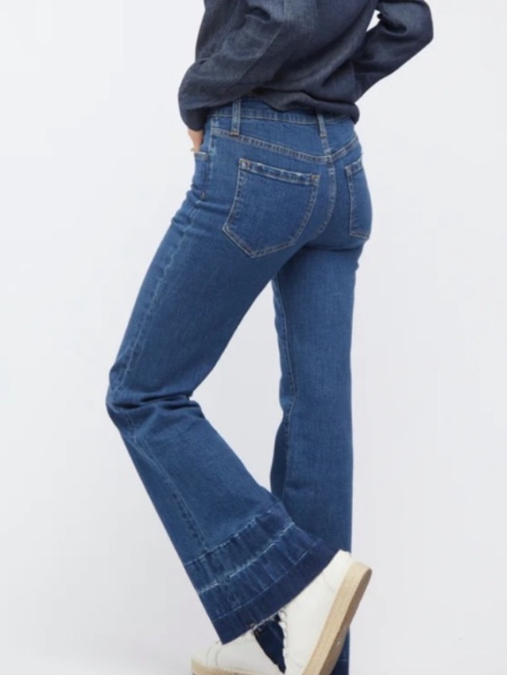 Oliver Logan Jones Mid Rise Flare Jeans Blue Raw Hem